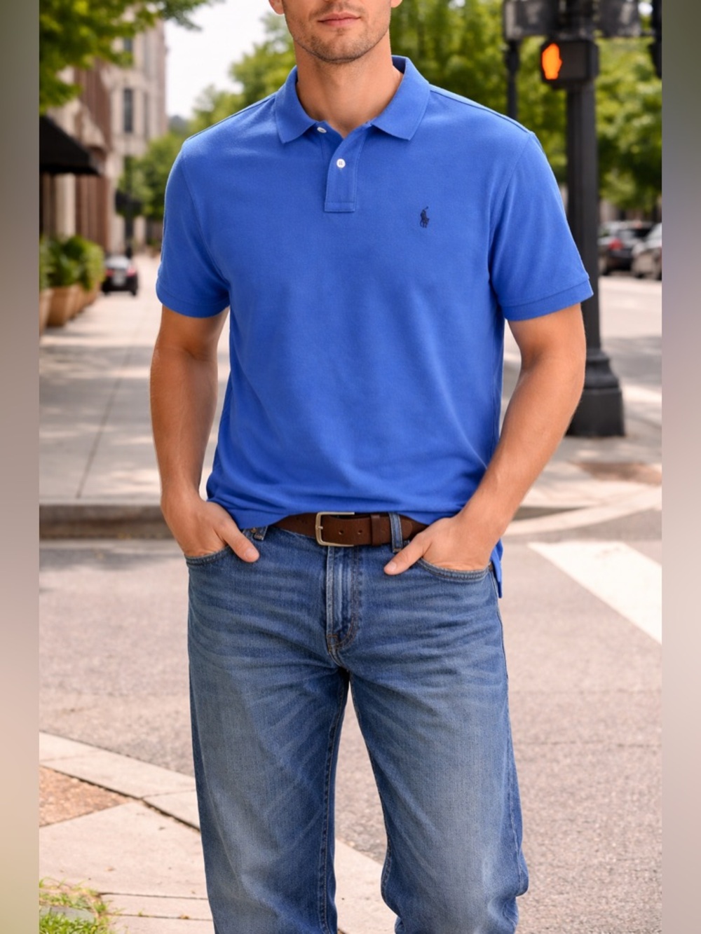 POLO RALPH LAUREN Casual Blue Men’s Short Sleeve Polo Shirt Classic Fit Sz Large